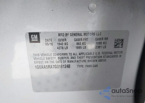 2016 Cadillac Ats Standard z USA, uszkodzony, nr VIN 1G6AA5RA7G0181248